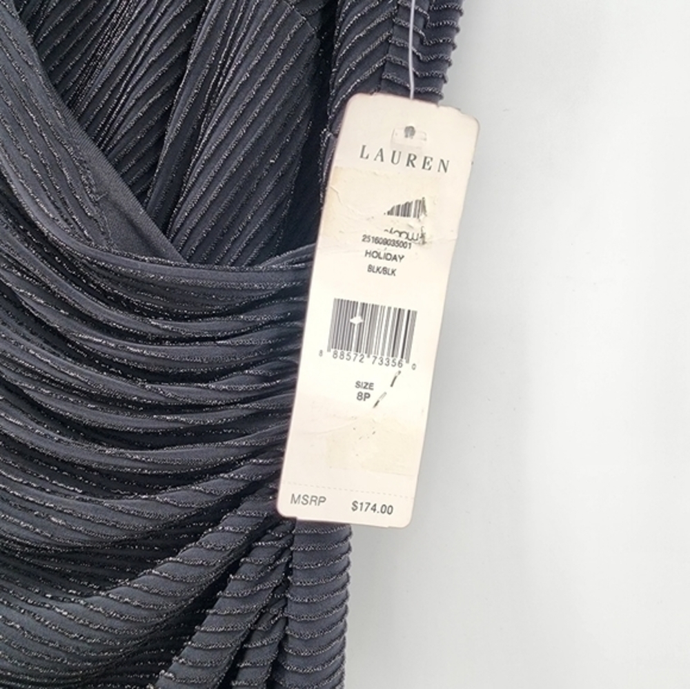 Lauren Ralph Lauren Black Sparkle Surplice Faux Wrap Cap Sleeve BNWT 8 … - Picture 7 of 10